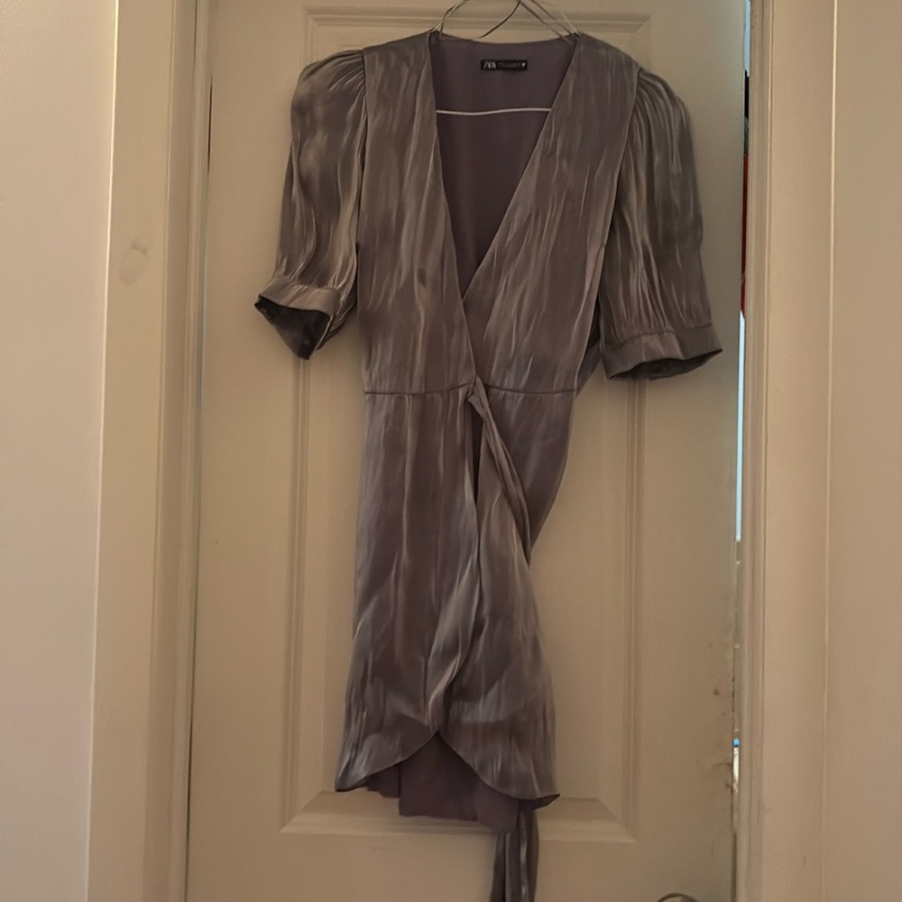 Zara silver/metallic wrap dress